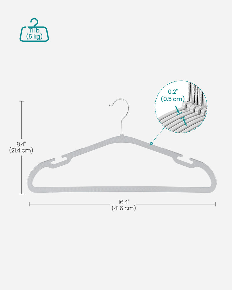 Pack of 50 Dove Grey Plastic Clothes Hangers with Shoulder Notches by Songmics