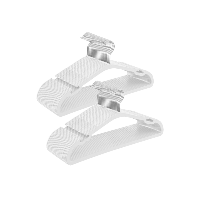Pack of 50 White Plastic Clothes Hangers with Shoulder Notches for Wardrobes by Songmics