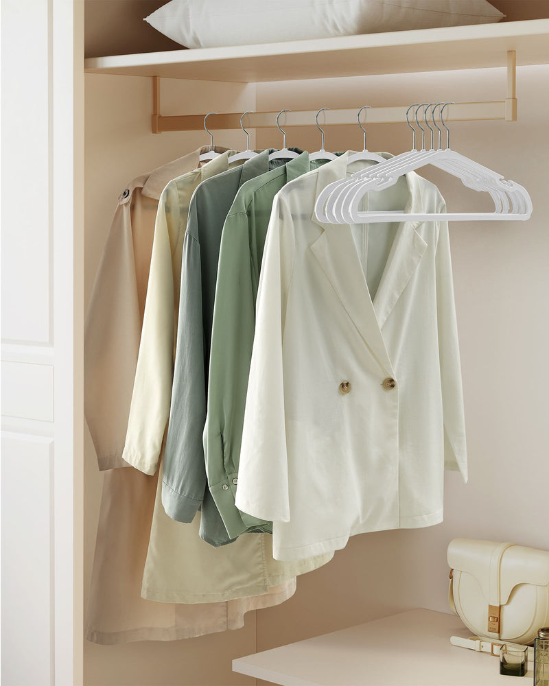 Pack of 50 White Plastic Clothes Hangers with Shoulder Notches for Wardrobes by Songmics