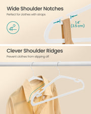 Pack of 50 White Plastic Clothes Hangers with Shoulder Notches for Wardrobes by Songmics