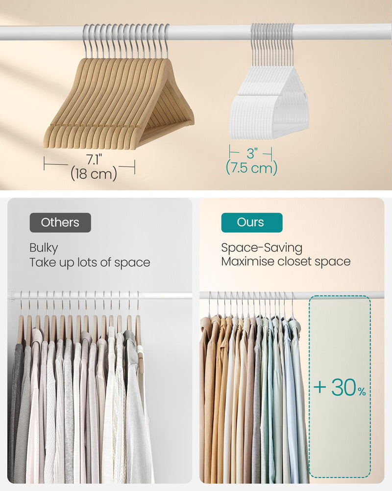 Pack of 50 White Plastic Clothes Hangers with Shoulder Notches for Wardrobes by Songmics