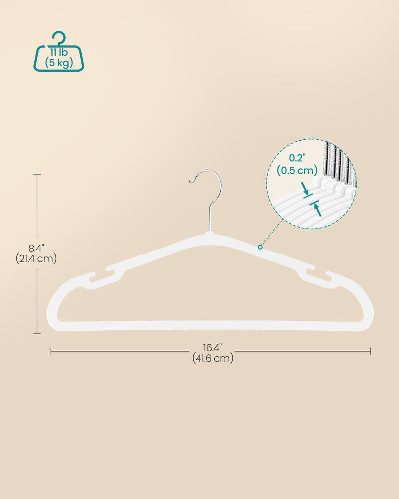 Pack of 50 White Plastic Clothes Hangers with Shoulder Notches for Wardrobes by Songmics
