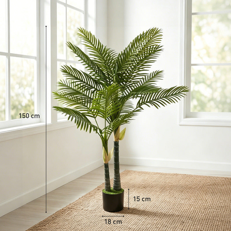 Artificial Palm Tree 150cm for Indoor Corners No Maintenance with Weighted Pot Green