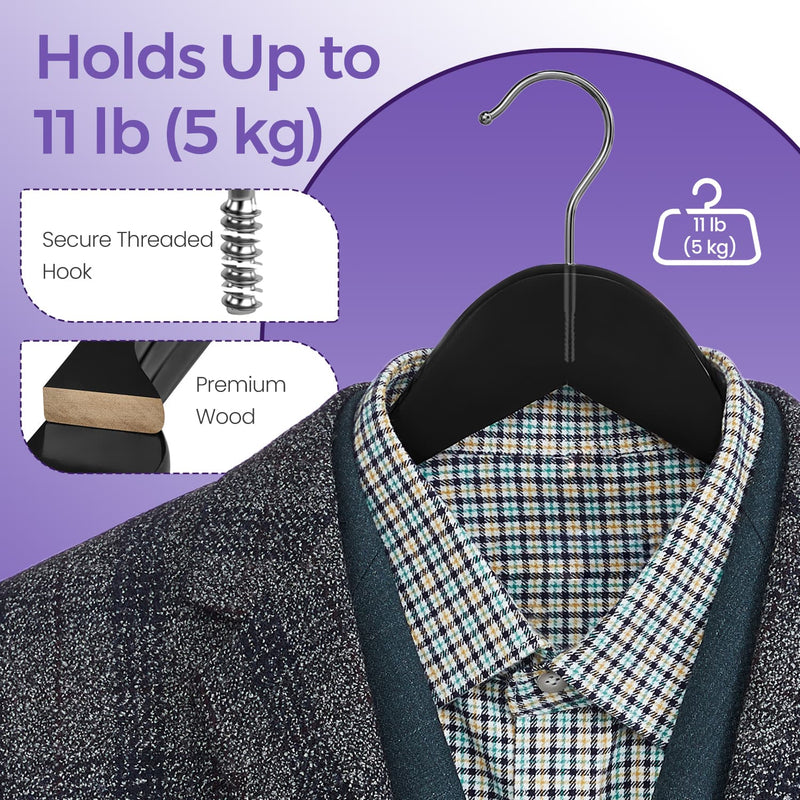 Set of 20 Solid Wood Clothes Hangers with Shoulder Grooves for Coats and Shirts by Songmics