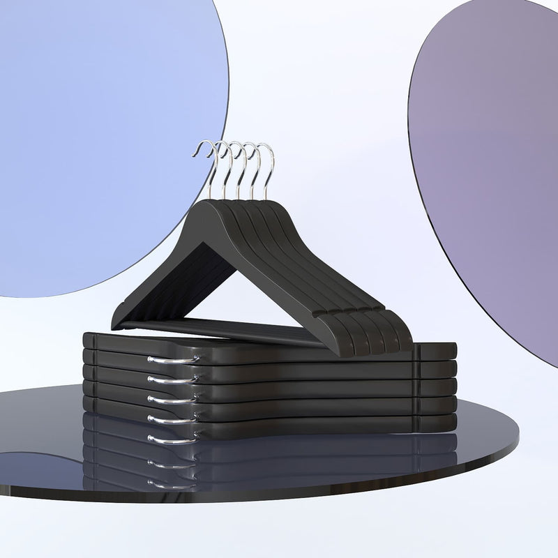 Set of 10 Solid Wood Clothes Hangers with Notches for Coats and Dresses by Songmics