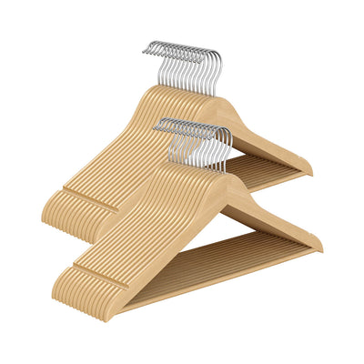 Natural Wooden Hangers Pack of 30 with Trouser Bar and 360 Degree Swivel Hooks by Songmics