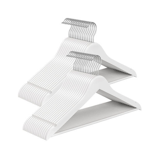 Pack of 30 White Wooden Hangers with Trouser Bar and 360 Degree Swivel Hooks by Songmics