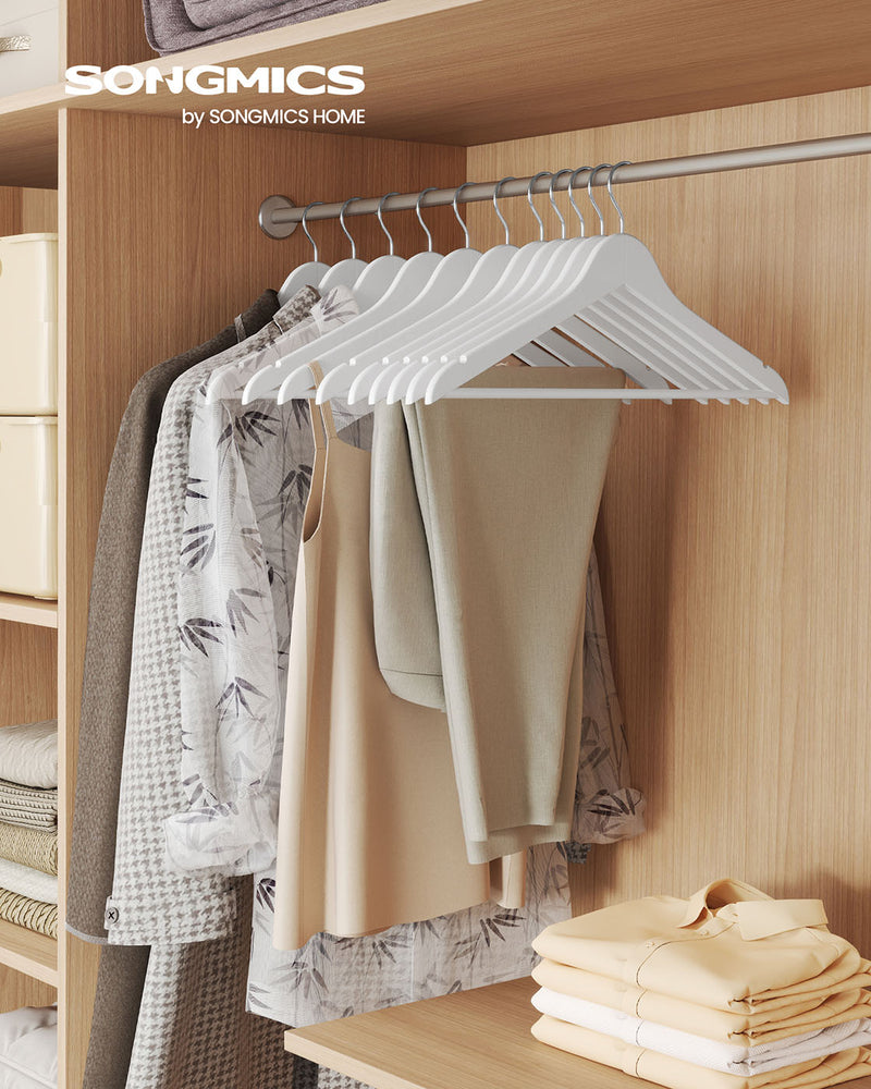 Pack of 30 White Wooden Hangers with Trouser Bar and 360 Degree Swivel Hooks by Songmics