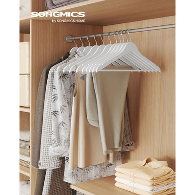 Pack of 30 White Wooden Hangers with Trouser Bar and 360 Degree Swivel Hooks by Songmics