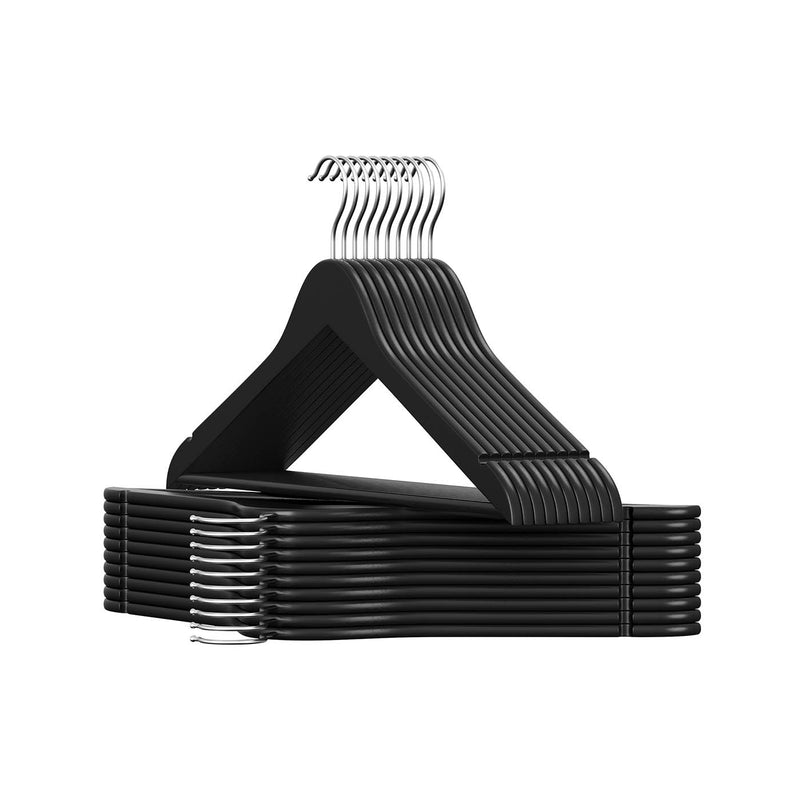Pack of 20 Black Wooden Hangers with Trouser Bar and 360 Degree Swivel Hooks by Songmics