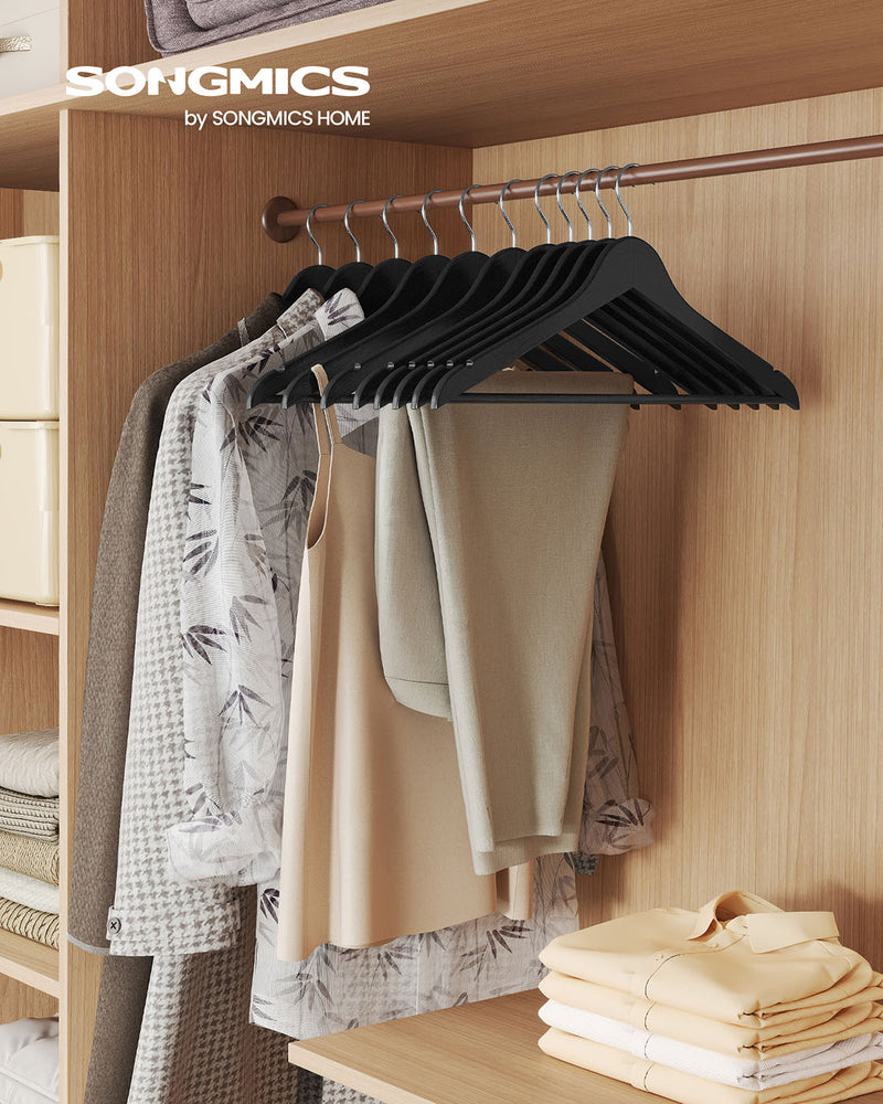 Pack of 20 Black Wooden Hangers with Trouser Bar and 360 Degree Swivel Hooks by Songmics