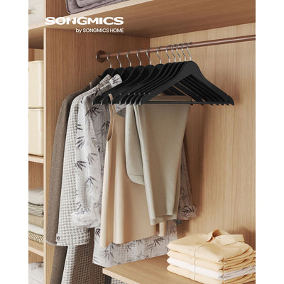 Pack of 20 Black Wooden Hangers with Trouser Bar and 360 Degree Swivel Hooks by Songmics