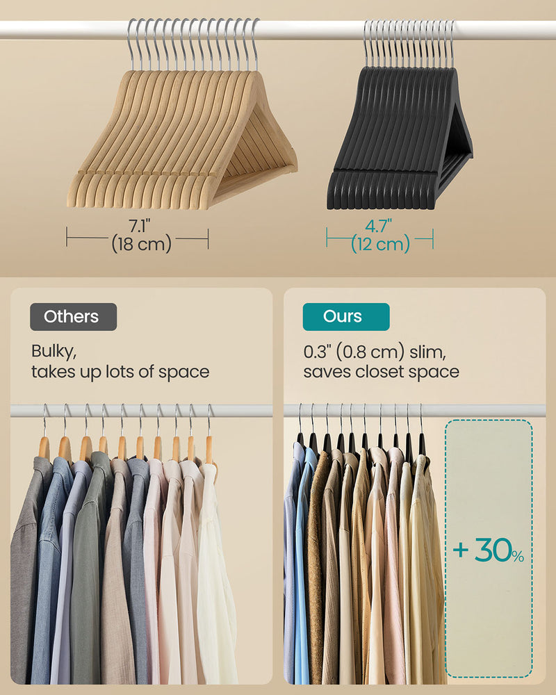 Pack of 20 Black Wooden Hangers with Trouser Bar and 360 Degree Swivel Hooks by Songmics