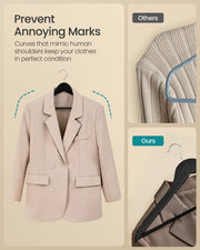 Pack of 20 Black Wooden Hangers with Trouser Bar and 360 Degree Swivel Hooks by Songmics