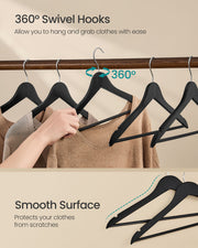 Pack of 20 Black Wooden Hangers with Trouser Bar and 360 Degree Swivel Hooks by Songmics
