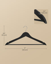 Pack of 20 Black Wooden Hangers with Trouser Bar and 360 Degree Swivel Hooks by Songmics