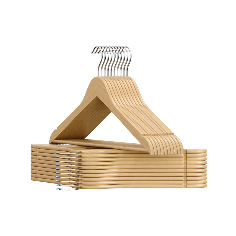 Natural Wooden Hangers Pack of 20 with Trouser Bar and 360 Degree Swivel Hooks by Songmics