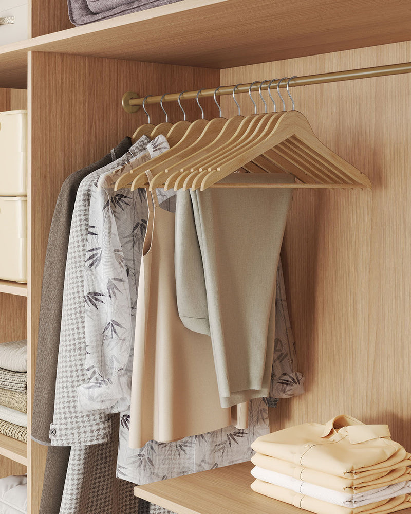 Natural Wooden Hangers Pack of 20 with Trouser Bar and 360 Degree Swivel Hooks by Songmics