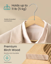 Natural Wooden Hangers Pack of 20 with Trouser Bar and 360 Degree Swivel Hooks by Songmics