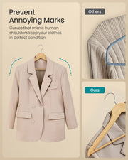 Natural Wooden Hangers Pack of 20 with Trouser Bar and 360 Degree Swivel Hooks by Songmics