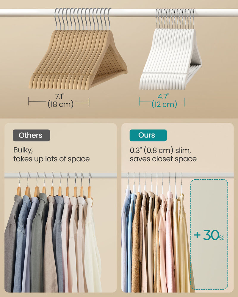 Cloud White Wooden Hangers Pack of 20 with Trousers Bar and 360 Degree Swivel Hooks by Songmics