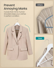 Cloud White Wooden Hangers Pack of 20 with Trousers Bar and 360 Degree Swivel Hooks by Songmics