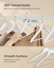 Cloud White Wooden Hangers Pack of 20 with Trousers Bar and 360 Degree Swivel Hooks by Songmics