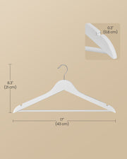 Cloud White Wooden Hangers Pack of 20 with Trousers Bar and 360 Degree Swivel Hooks by Songmics