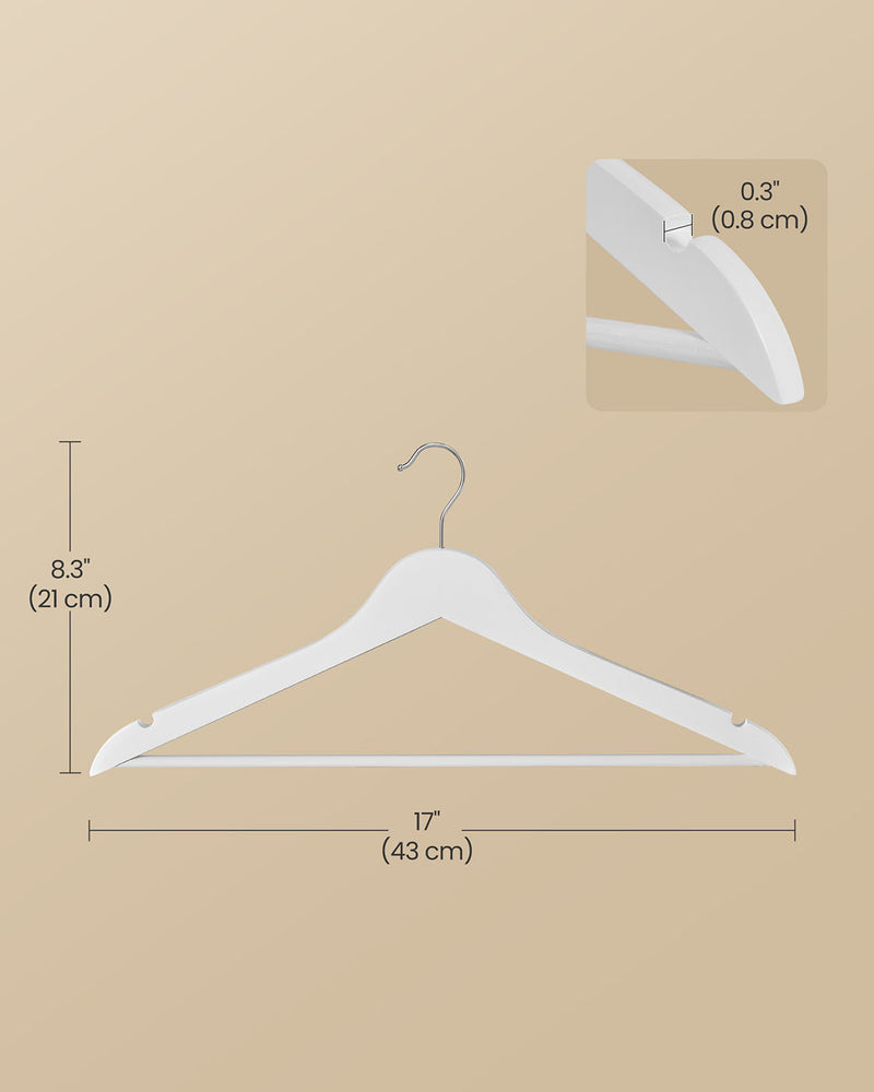 Cloud White Wooden Hangers Pack of 20 with Trousers Bar and 360 Degree Swivel Hooks by Songmics