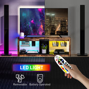 LED TV Stand Cabinet With Remote Control And Storage For TVs Up To 65 Inches Rustic Brown