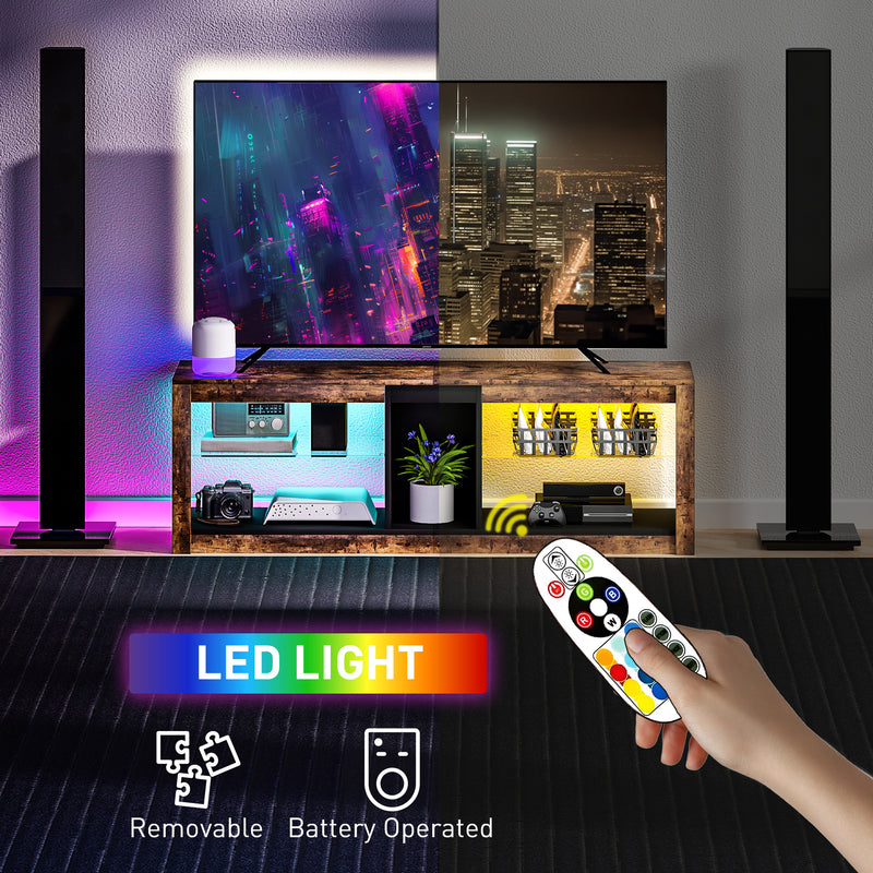 LED TV Stand Cabinet With Remote Control And Storage For TVs Up To 65 Inches Rustic Brown