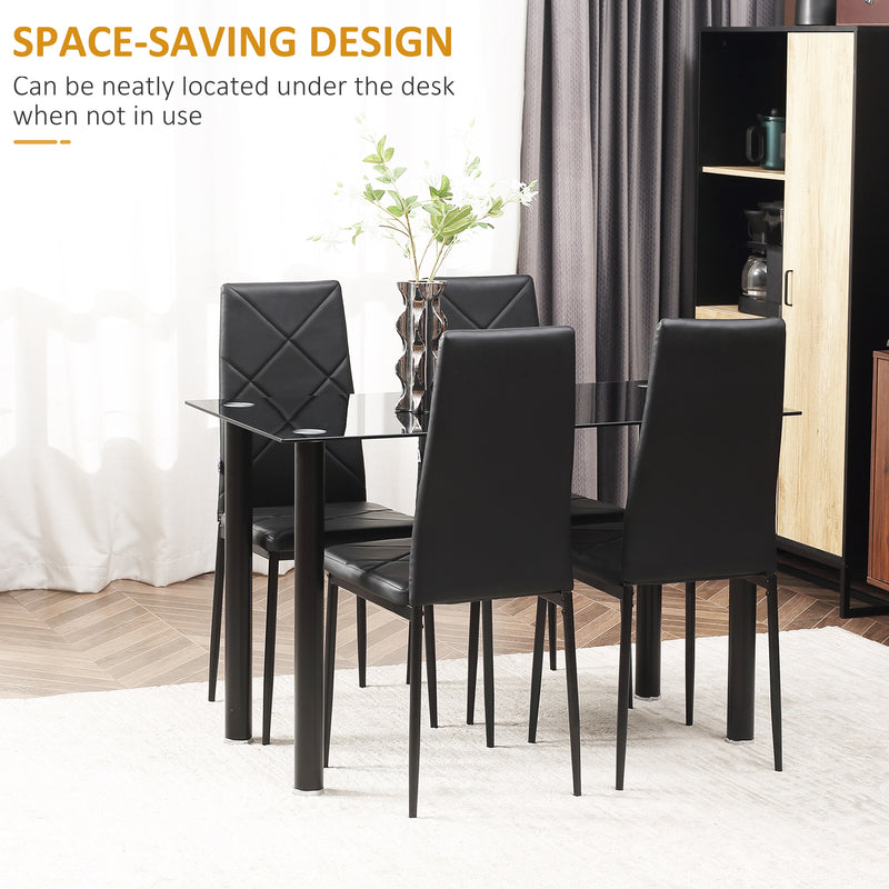 Space Saving 5 Piece Dining Table Set for 4 with Steel Frame Ideal for Small Kitchens Black