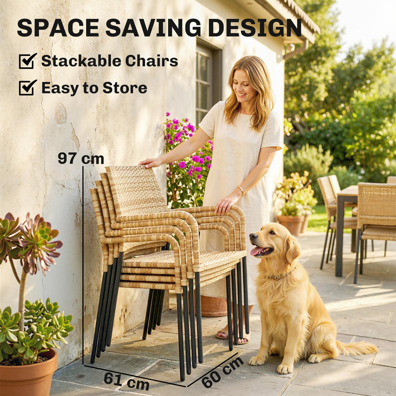 4 Seater Rattan Garden Dining Set with Stackable Chairs and Umbrella for Family Meals