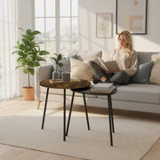 Set of 2 Nesting Side Tables Space Saving Design for Living Room or Bedroom Rustic Brown