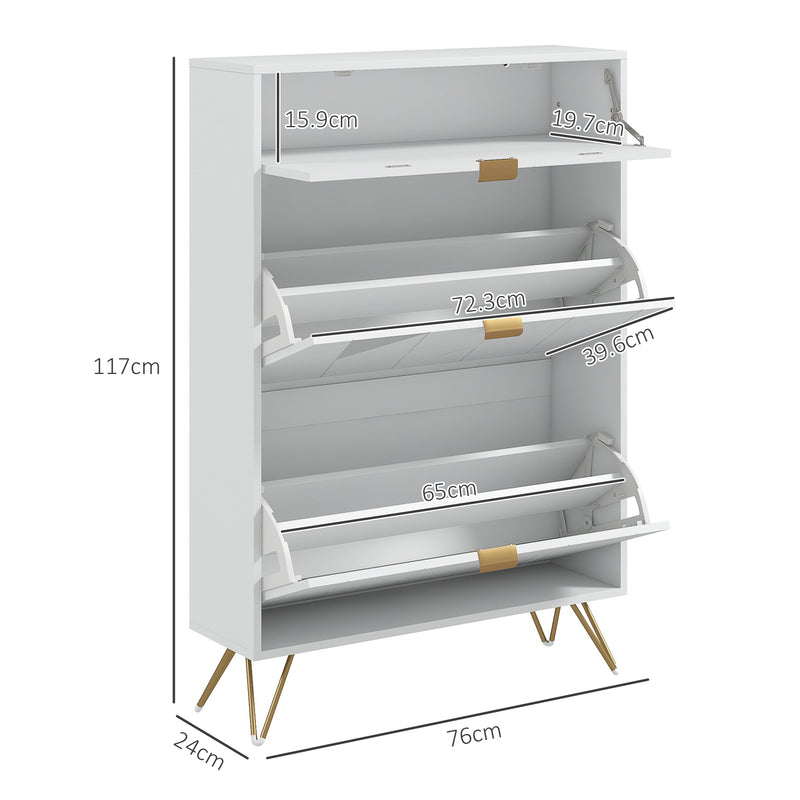 Slim Shoe Storage Cabinet with Two Flip Drawers Ideal for Hallways White