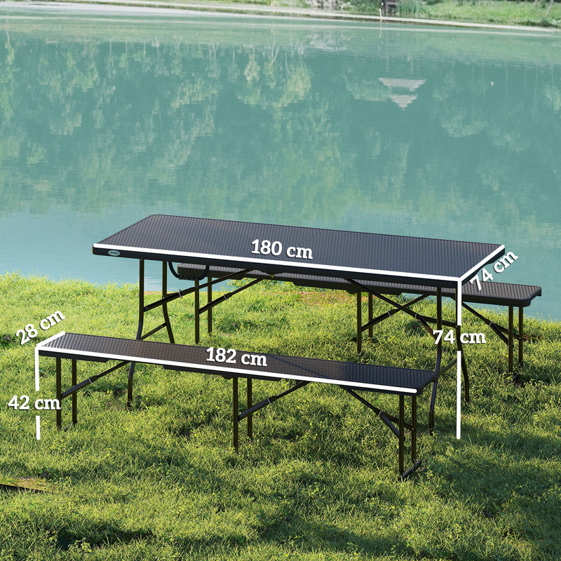 Folding Picnic Table and Bench Set for Camping and Outdoor Dining with Carry Handles Black AOSOM