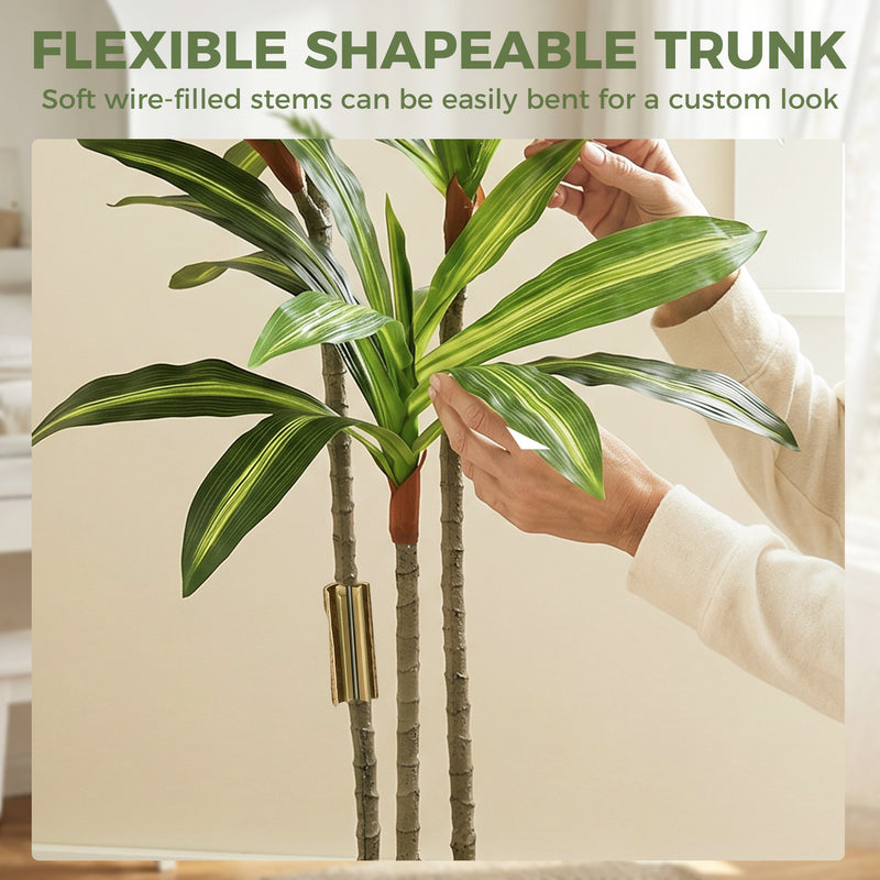 Artificial Dracaena Tree for Easy Year Round Indoor Greenery with White Planter Green