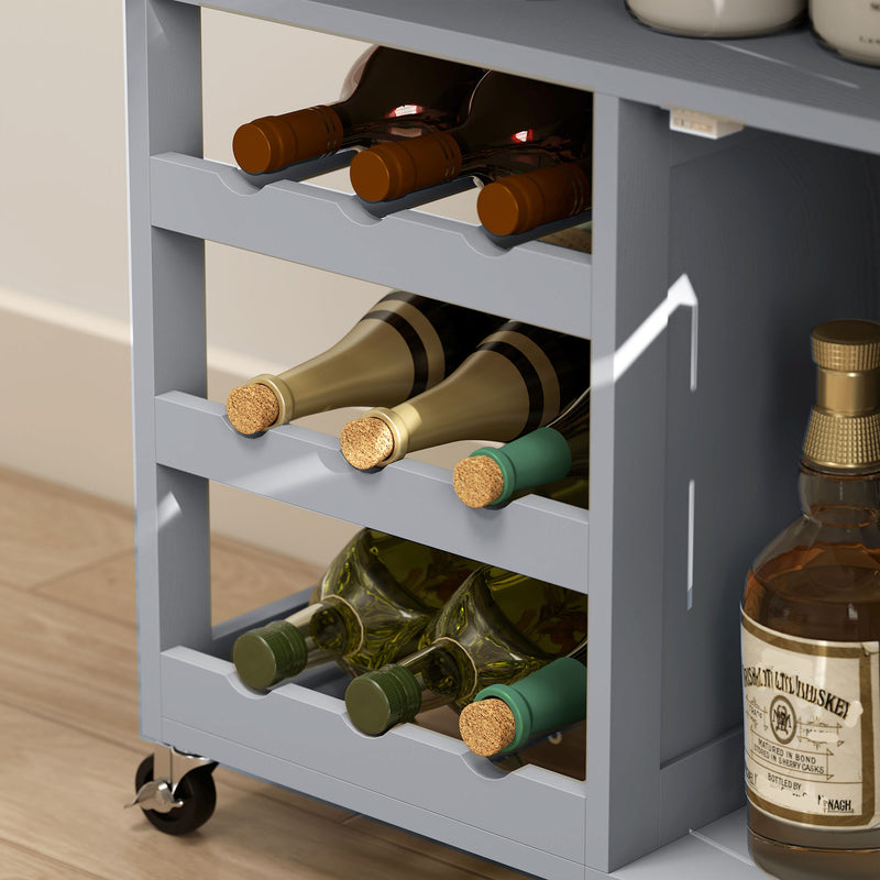 Kitchen Trolley with Storage Cabinets and Wine Rack for Extra Prep Space Grey