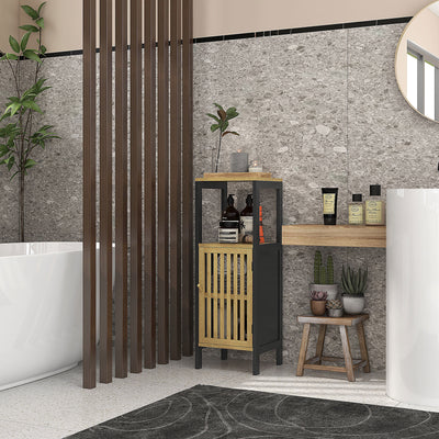 Freestanding Bathroom Storage Unit with Cupboard Ideal for Towels and Toiletries, Black