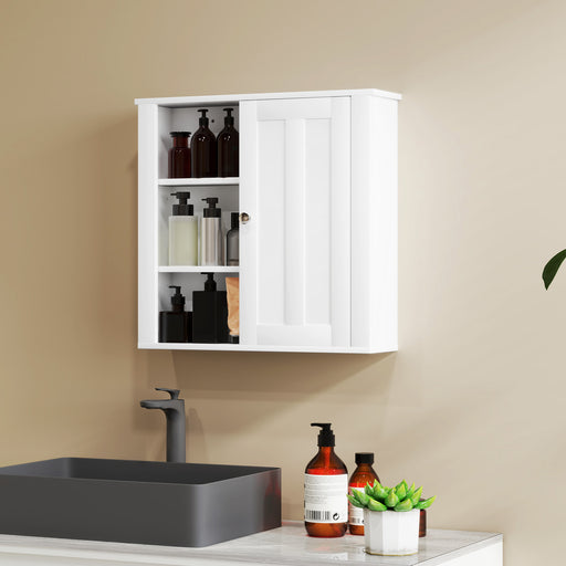 White Bathroom Wall Cabinet with Shelves and Cupboard by HOMCOM