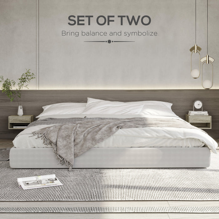 Set of Two Floating Bedside Tables with Drawer and Shelf Brown Wood Effect by HOMCOM