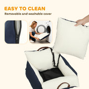 Small Dog Car Booster Seat with Safety Belts Ideal for Travel and Comfort Navy Blue AOSOM