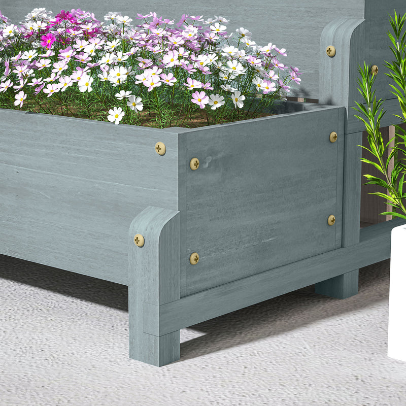 Grey 2 Tier Raised Garden Bed with Trellis Wooden Planter Box for Climbing Plants by Outsunny