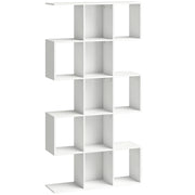 HOMCOM 5-Tier Bookshelf, S Shaped Geometric Bookcase with 15 Compartments, White Wood Effect AOSOM