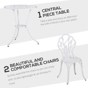 3 Piece White Aluminium Bistro Set with Table and Chairs for Garden or Balcony by Outsunny