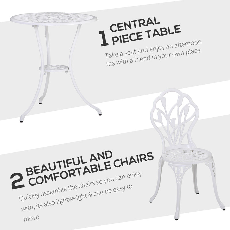 3 Piece White Aluminium Bistro Set with Table and Chairs for Garden or Balcony by Outsunny