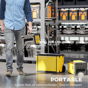 Yellow 3 in 1 Stackable Rolling Tool Box With Wheels For Garage Or Workshop Storage