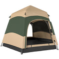 Pop Up 4 Person Camping Tent with Instant Setup and Mesh Windows Khaki and Dark Green