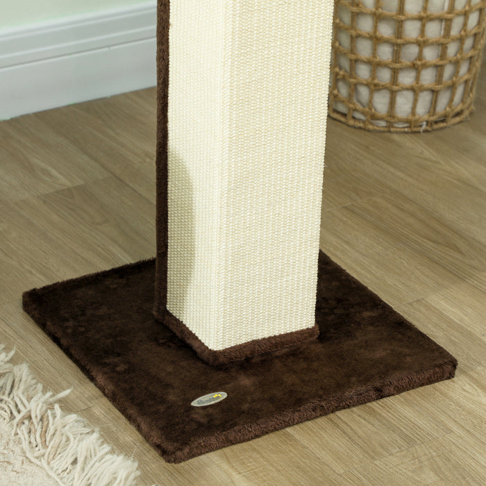 81cm Cat Scratching Post with Sisal Rope Hanging Ball and Soft Plush in Brown by PawHut