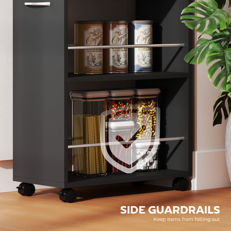 Slim Kitchen Storage Trolley with Drawer and Shelves for Narrow Spaces Black